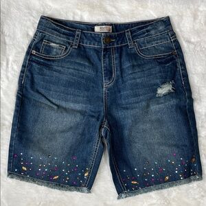 NWOT Women's Blue Denim Shorts with Colorful rhinestones Accents , Size S